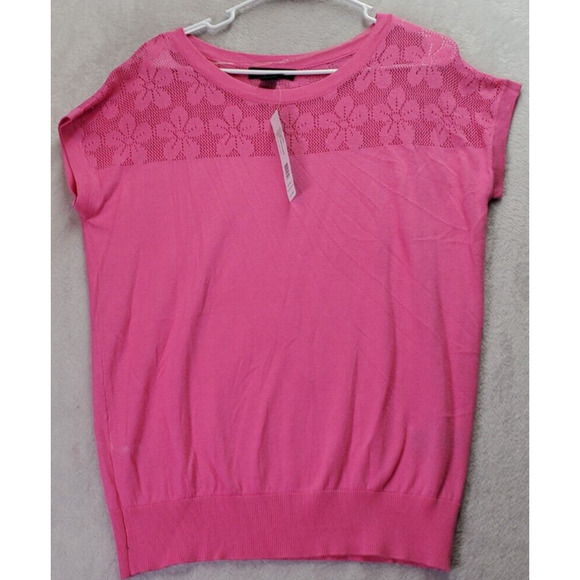 August Silk Blouse Top Womens Small Pink Cotton‎ Short Casual Sleeve Round Neck - Picture 1 of 8